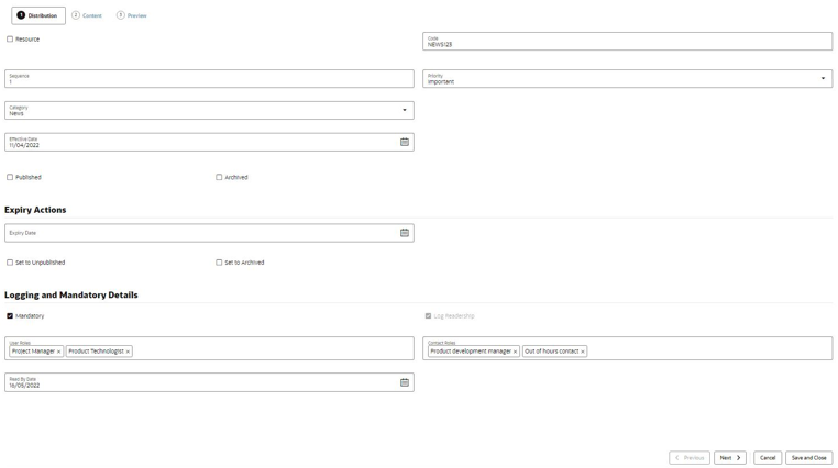 This image shows the Announcement Distribution page.