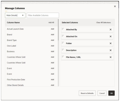 This image shows the Manage Columns page. This image shows the Manage Columns page.