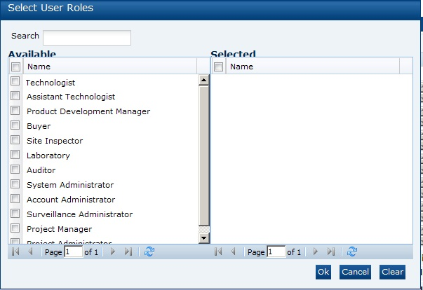 This figures shows the Select User Roles dialog box.