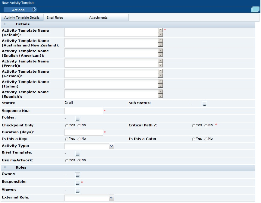 This figure shows the New Activity Template page.