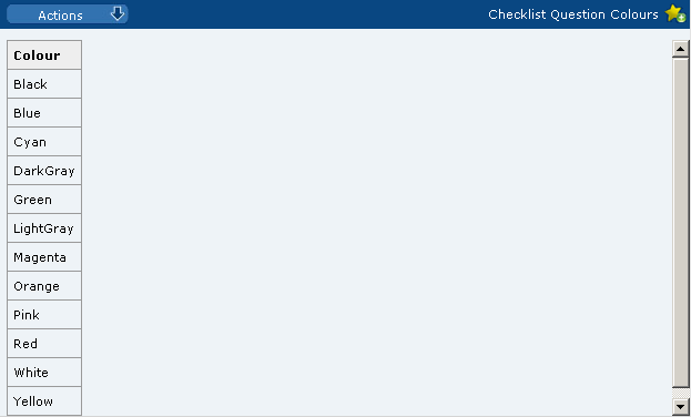 This figure shows the Checklist Question Colours page. This figure shows the Checklist Question Colours page.