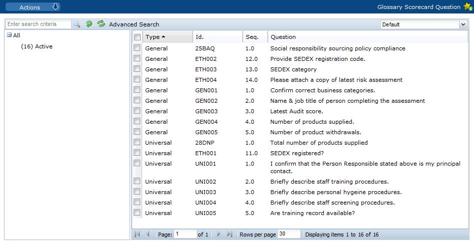 This figure shows the Glossary Assessment Question page.