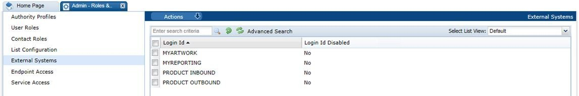 This figure shows the External Systems page.