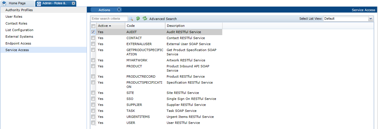 This figure shows the Service Access page.