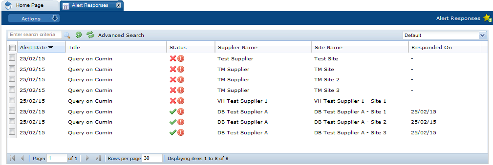 This figure shows the Alert Responses page.