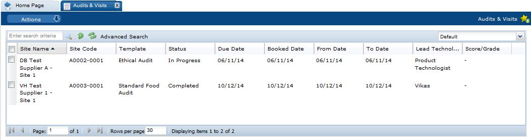 This figure shows the Audits & Visits page.