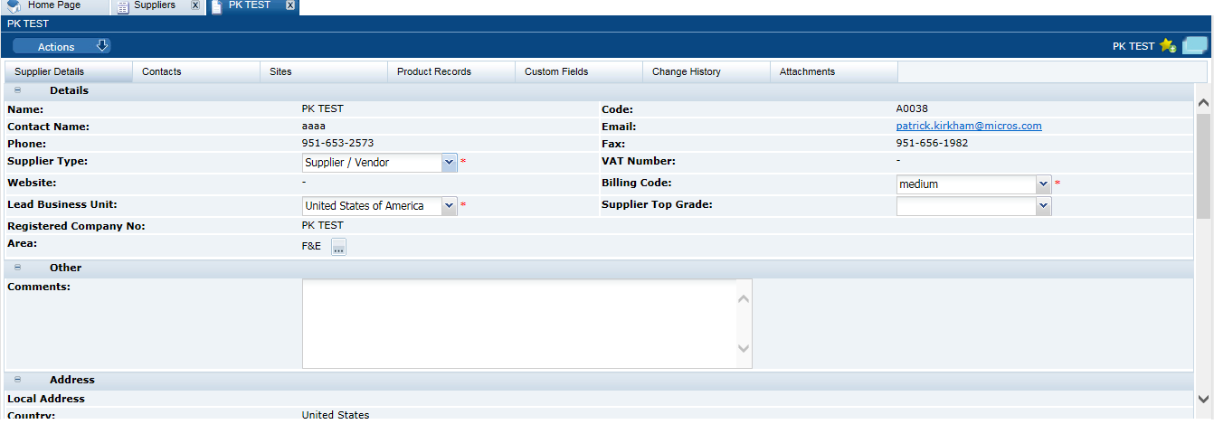 This figure shows the Supplier Details page.