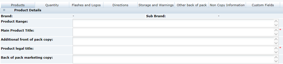 This shows the CNF Other Labelling Copy Products page.