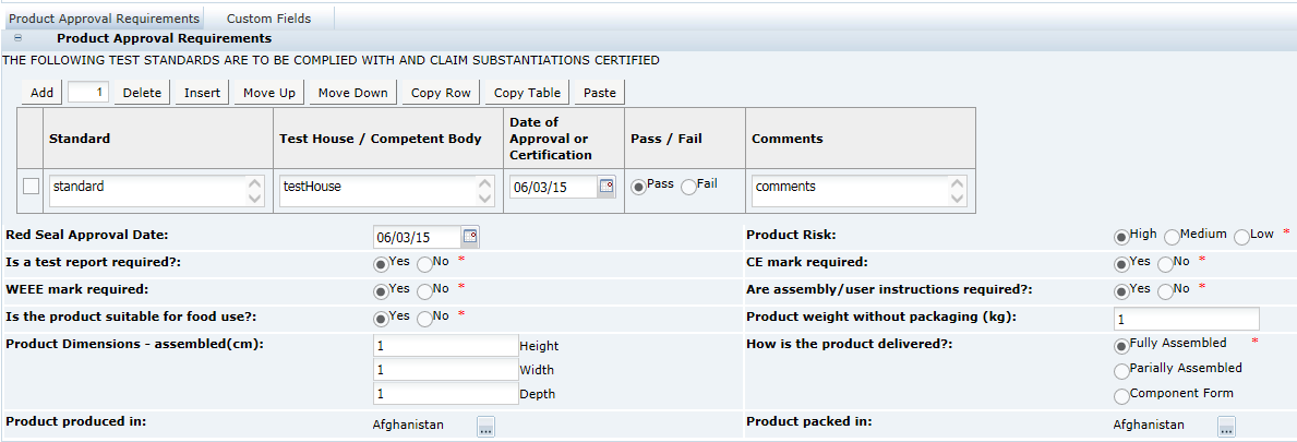 This shows the CNF Product Approval Requirements page.