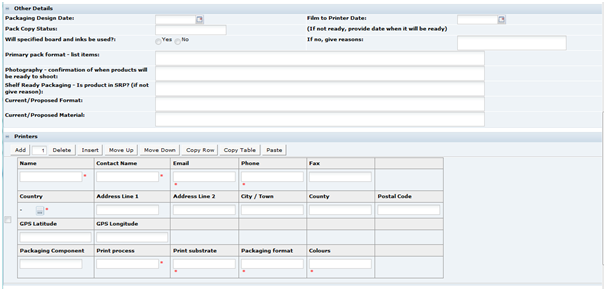 This figure shows the Food Specification Other Details page.