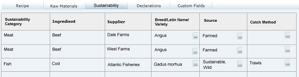 This figure shows the Food Specification Sustainability page.
