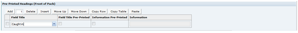 This figure shows Produce Specification Pre-Printed Headings.