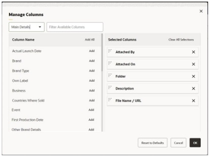 This image shows the Manage Columns page.