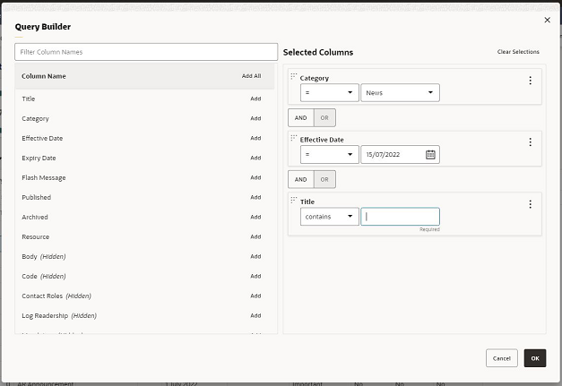 This image shows the query builder dialog box.