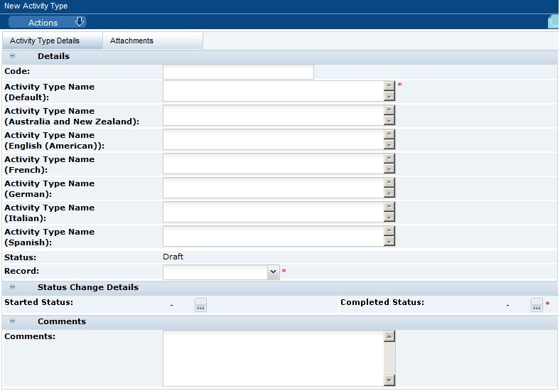 This figure shows the New Activity Type page. This figure shows the New Activity Type page.