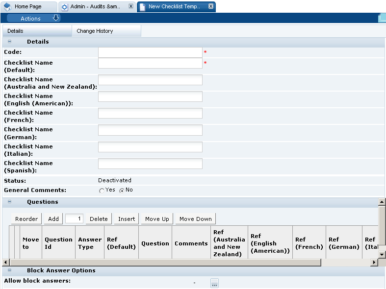 This figure shows the New Checklist Template page. This figure shows the New Checklist Template page.