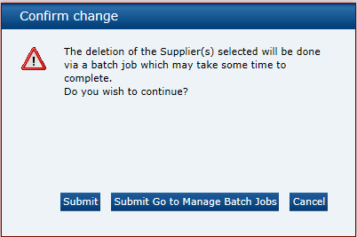 This figure shows the Delete Suppliers page. This figure shows the Delete Suppliers page.