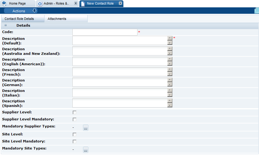 This figure shows the New Contact Role page.