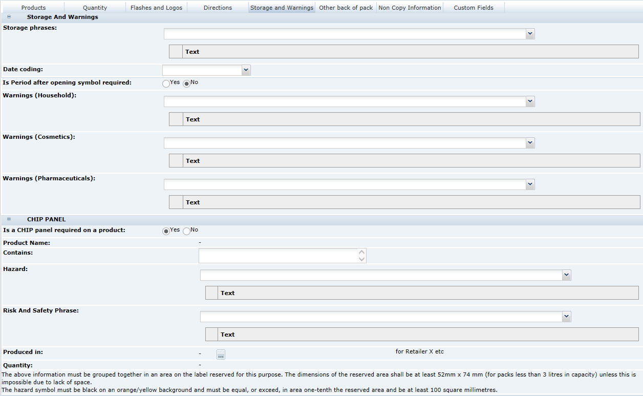 This figure shows the FNF Storage and Warnings page.