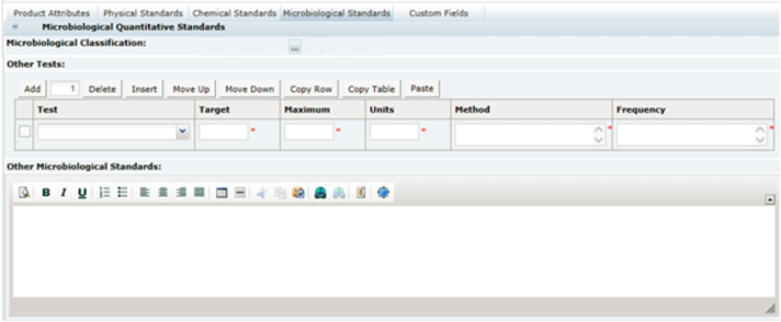 This shows the Food Specification Microbiological Standards.