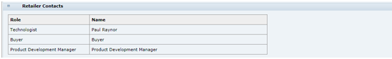 This figure shows the Food Specification Retailer Contacts.