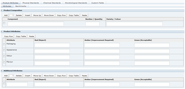 This figure shows the Produce Specification Attributes page.