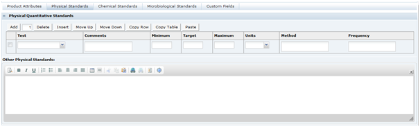 This shows Produce Specification Physical Quantitative page.