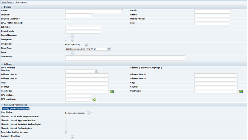 This figure shows the User Record page. This figure shows the User Record page.