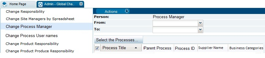 This figure shows the Change Process Manager page.