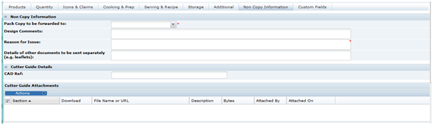 This shows the Food Specification Non Copy Information. This shows the Food Specification Non Copy Information.