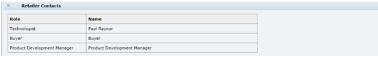 This figure shows the Food Specification Retailer Contacts. This figure shows the Food Specification Retailer Contacts.