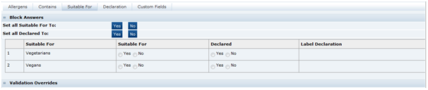This figure shows the Food Specification Suitable For page. This figure shows the Food Specification Suitable For page.