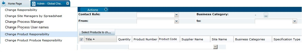 This figure shows the Change Product Responsibility page.