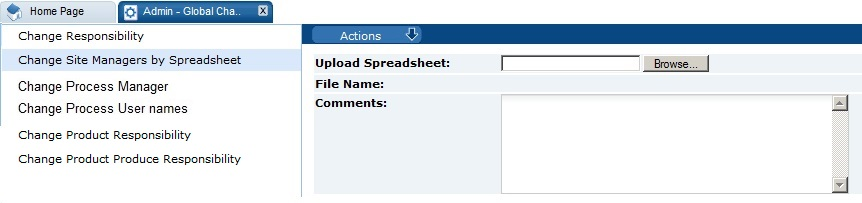 This figure shows the Change Site Managers by Spreadsheet.