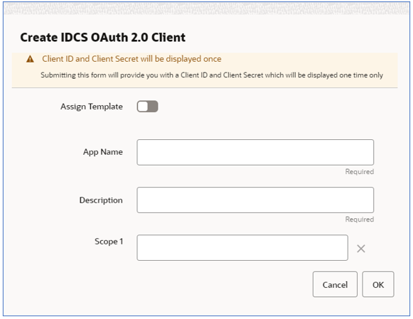 This image shows the Create IDCS OAuth 2.0 Client page.