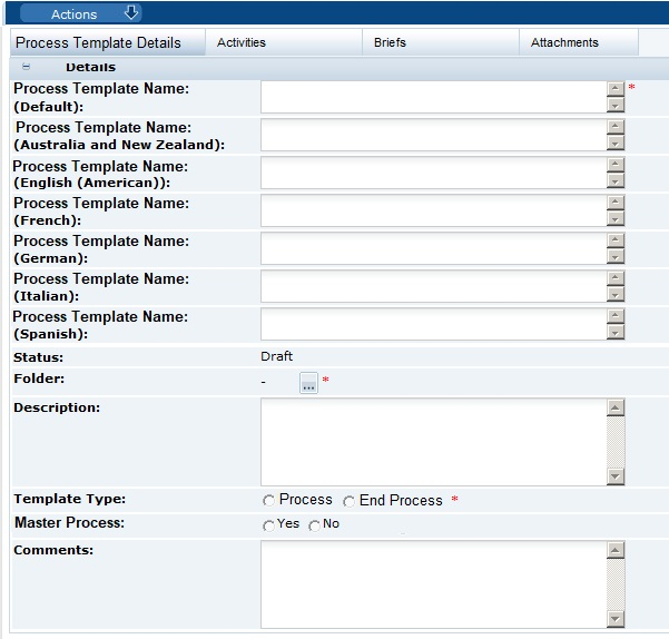 This figure shows the New Process Template page.