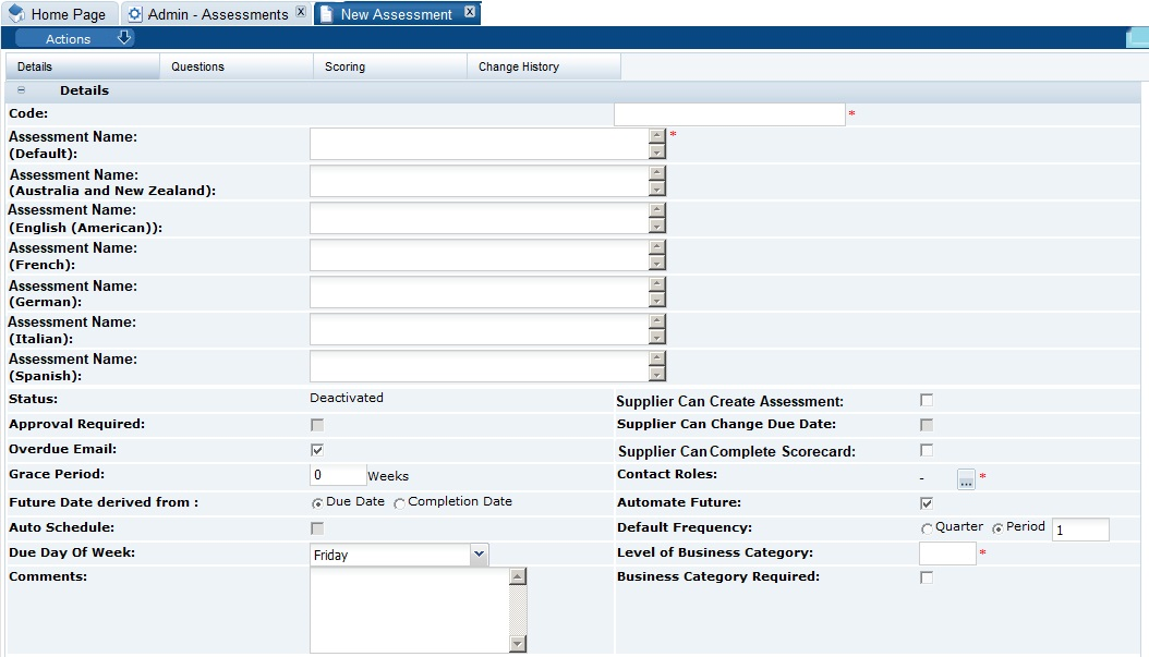 This figure shows the New Assessment Template page.