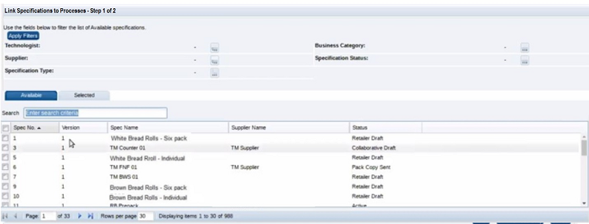 Link Specifications to Processes Step 1