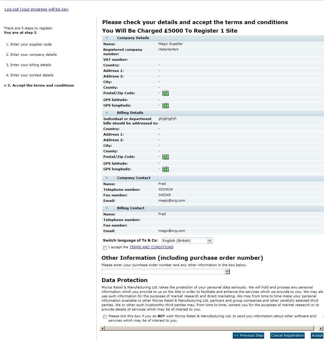 This figure shows the Accept Terms and Conditions page.