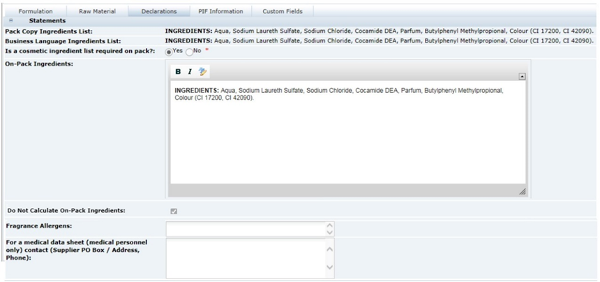 This figure shows the FNF Declarations page. This figure shows the FNF Declarations page.