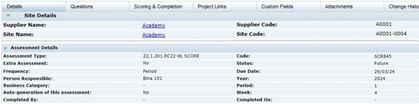 This figure shows the Assessment Details page.