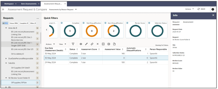 This image shows the Assessment Request & Compare view.