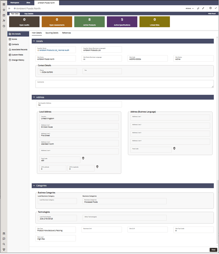 Main Details screen