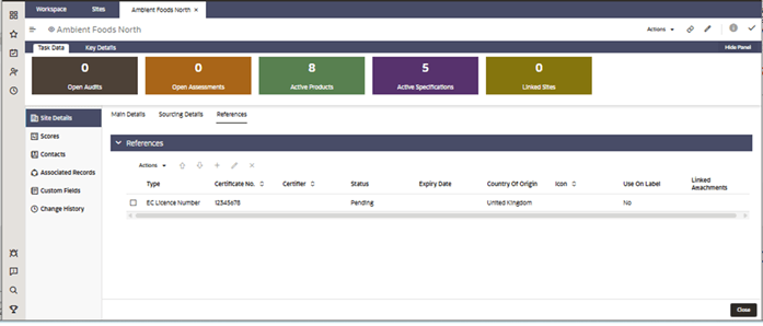 References screen
