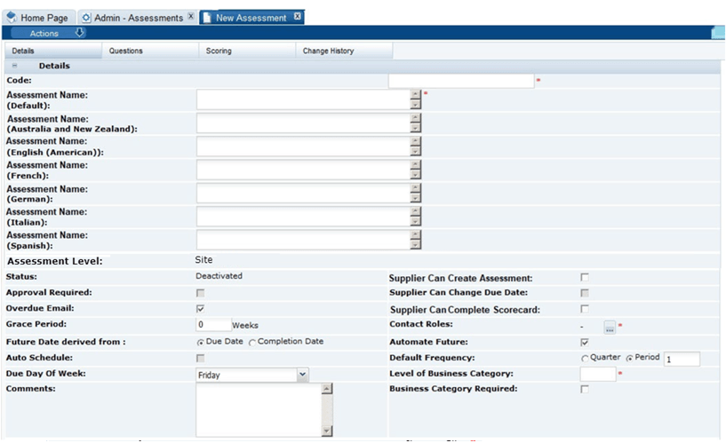 This figure shows the New Assessment Template page.