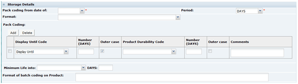 This figure shows the Food Specification Storage Details.