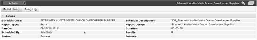 This figure shows the Schedule History Details page.
