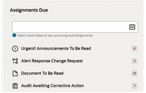 This image shows the Assignments Due pane. This image shows the Assignments Due pane.