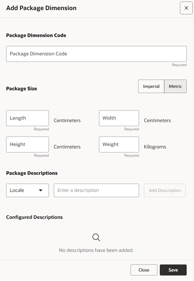 Add Package Dimension