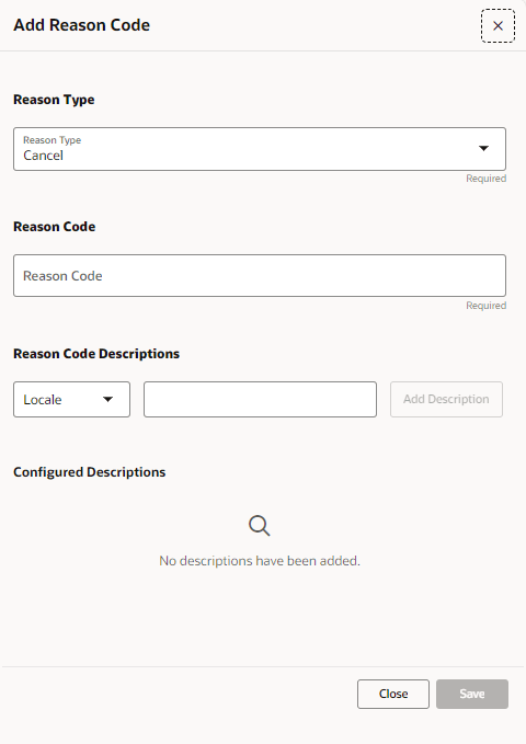 Add Reason Code Page